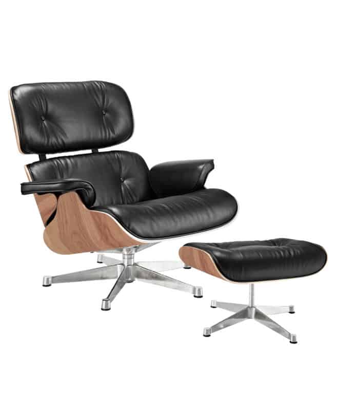 eames lounge chair and stool premium leather ash black side view - byBESPOEK